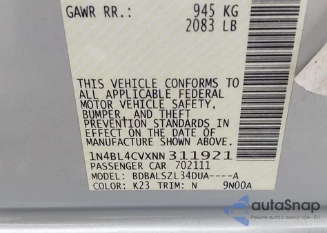 2022 Nissan Altima Sr Fwd from USA, damaged, VIN 1N4BL4CVXNN311921